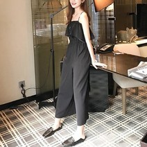 기타브랜드 에퀴르 여성 여름 프릴 밴딩 민소매 와이드 점프수트