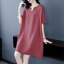 여성용 면 마 원피스 루즈핏 A라인 반팔 원피스 여름의류 2컬러 SFW0330034