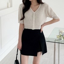 네쥬 여성 여름 브이넥 크롭 펀칭 예쁜 반팔 가디건