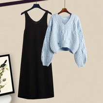 빅사이즈투피스 여성의류 가을 뚱뚱함 이쁜이 니트 스웨터 스타일리쉬 슬림핏 원피스코디세트 4575933262