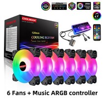 [해외]컴퓨터 케이스 120mm 팬 RGB 6PIN 다채로운 램프 라디에이터 쿨러 음소거 PC 12V DC ARGB 섀시 팬 Aura Sync, 협력사, 1에서 6