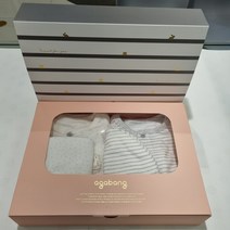 아가방 수성동아nc 2022봄신상 출산 백일선물로 너무 좋은 그레이계ST나염이 믹스매치된 내의 우주복 모자 턱받이세트