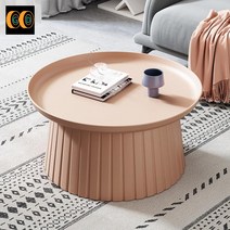 좌식 테이블 낮은테이블 거실 원목 철제 좌탁, 조립하다., 핑크【대】【높이 36CM 지름 70CM】