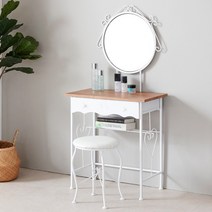 [룩홈] 클래식 철제 선반형 화장대, 클래식 철제 선반형 화장대[원형]-오크