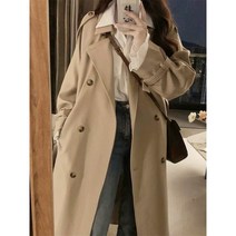 여성 캐주얼 루즈핏 더블 트렌치 코트 데일리 래글런 트렌치 코트
