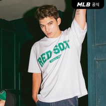 MLB 바시티 로고 오버핏 반팔 티셔츠 BOS (White) 205478