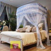 침대모기장 사각 캐노피 커튼형 모기장 로맨틱 길이조절