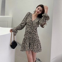 ROGBID 여성용 브이넥 원피스 호피 미니원피스