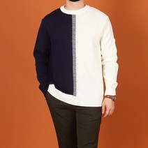 WKG 남성 빅사이즈 코그 배색 라운드 니트 스웨터~5XL