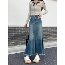 롱청치마 캐주얼 루즈 태슬 롱 데님 스커트 하이 웨이스트 포켓 청바지 스커트 여성용 가을 겨울 빈티지