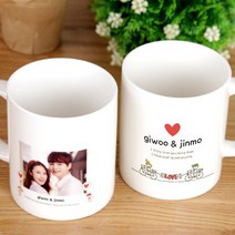 커플디자인4 머그컵 주문 제작 소량 굿즈 어린이집 생일 돌잔치 결혼식 답례품 부모님 생신선물 자취 집들이 신혼 만들기 만원이하 의미있는 이쁜 컵 세트 포토컵 사진컵