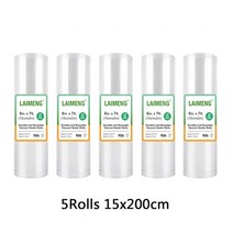 YUMYTH Vacuum Bags Rolls 5 BPA-Free Sous Vide 식품 진공 실러 포장 플라스틱 보관함, 01 5R 15x200cm