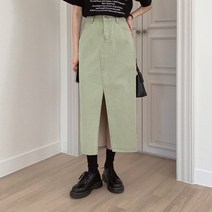 oshu / 여성 모던 컬러 앞트임 절개 포인트 면소재 롱스커트