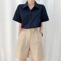 티데일리 여성용 이지 데일리 반팔 코튼 셔츠