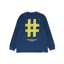 옐로우 테이핑 해시태그 오버핏 롱슬리브 티셔츠인디고