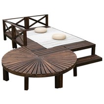 야외 평상 원형 나무 원형 파고라 벤치 이동식 방부목, 사각베이스 90x 90x 30cm 탄화