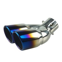 소리박 가변 가상 배기 Credgey 1pcs 자동차 벤딩 팁 스테인레스 스틸 범용 듀얼 머플러 리어 테일 파이프 노즐 자동차 스타일링 액세서리, 푸른