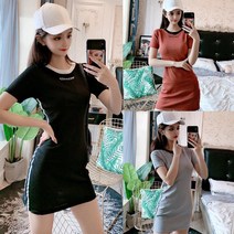 여름 여성 T셔츠원피스 슬림 데이트 여행 캐주얼룩