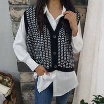상상그이상 여성용 빗살 니트조끼 부드러운 필수 블라우스 코디세트 오픈형 베스트 사이즈 좋은 보풀없는 가성비 좋은 브이넥 레이어드 편하게 입을 수 있는 조끼세트