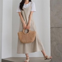 여자 A라인 단색 무지 린넨 피서 롱원피스