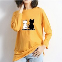 스타일아유 고양이 롱 오버핏 긴팔 캐릭터 티셔츠 AXA6TS068A