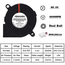 버너 에코팬 2PCS 5015 5cm DC 5V 12V 24V 2Pin 듀얼 볼/유압 베어링 브러시리스 냉각 터빈 송풍기 팬 50mm, 10 5V Dual Ball