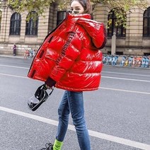 유광패딩 화이트 덕 다운 글로시 다운 자켓 여성용 겨울 자켓 2022 새로운 후드 파카 코트 한국 자수 코트 겨울 빵 자켓