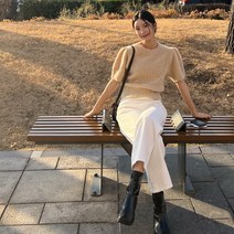 포멜로 겨울 퍼프 울 부클 뽀글이 반팔 니트