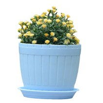ANKRIC 화분 원예 배럴 플라스틱 다육 화분 모방 세라믹 콜리 플라워 연꽃 작은 유럽 화분 심기 화분 트레이 보내기, 기이 한, 나무통 파란색