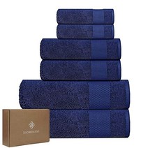 BIOWEAVES 100% 유기농 면 700 GSM 플러시 6피스 타월 세트 GOTS 인증 목욕 2개 핸드 및 수건 화이트 미국직송, 6 Pc Towel Set, 네이비 블루