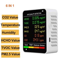 가스분석기 자동차 휴대용 실내 co2 sensor co2 meter 디지털 공기 감지기, 6 in 1 흰색