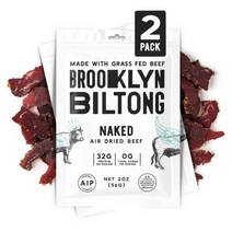 Brooklyn Biltong 브루클린 빌통 카르니보레 스낵 공기 건조 풀 사료 쇠고기 남아프리카 육포 AIP 승인 팔레오 케토 글루텐 프리 소금 물 식초만 미국산 2x2oz. 가, Naked