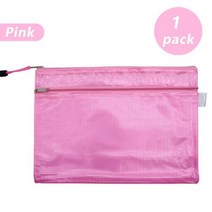 A4 투명 파일 저장 가방 더블 레이어 필통 PVC 방수 지퍼 사무실 문구, 핑크 1팩