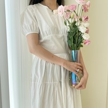 여성 러블리 리본매듭 링클 벌룬 블랙앤화이트 투컬러 여름 면 주름 원피스