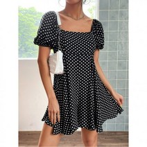 여자 점프수트 점프슈트 EZwear 도트 패턴 퍼프 슬리브 나팔 아랫단 반바지 444927