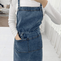 데님앞치마 청 바리스타 앞치마 카페 공방 유니폼 에이프런 선물, 데님 앞치마-중청