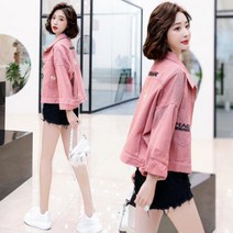 [하나비] 벙뙤 여성 봄 데님 루즈핏 컬러플 플라워 스타일리쉬 정띠예스 청 재킷