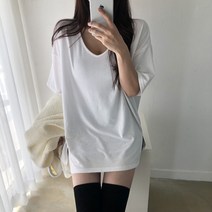 루즈핏 옆트임 박스티 유넥 반팔 롱티셔츠 2컬러