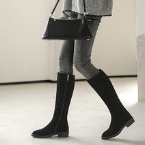 DFMEI 여성용 가을 겨울 두꺼운 힐 부츠 미드 힐 하이 튜브