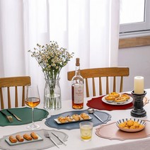 엔틱 오제또 인조가죽 식탁 매트 받침 깔개 테이블매트 방수 심플, 인디고블루+인디고블루