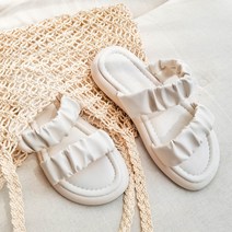 가이아슈 발편한 이중 셔링 주름 스트랩 여성 여름 뮬 슬리퍼 2cm 통굽슬리퍼