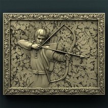 robin hood panel art 3d stl model file wall decor relief for cnc 라우터 라운드 조각 지원 zbrush artcam cut3d, sp237-0451