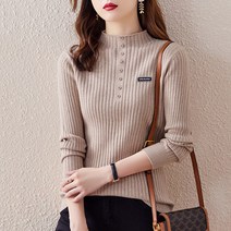 채윤러브 chaeyoon love 반폴라 여성 슬림핏 니트티 40대 엄마옷