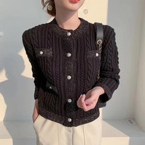 트루픽 꽈배기 진주 펄 크롭 가디건 하객룩 자켓 럭셔리