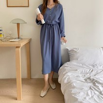 퍼니걸스 6068 데일리 브이넥 무지 허리 스트링 롱 원피스 여성의류