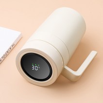 온도계 머그 텀블러/이중스텐 보온병 보온보냉 온도표시 분유 데일리 텀블러 손잡이, 화이트