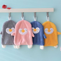 귀여운 펭귄 주방 고리 주방타올 수건 부드럽고 폭신한 극세사 손수건 행주 핸드 타월, 그레이