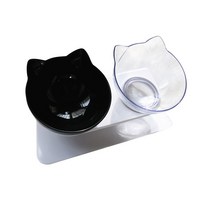 고양이 수전 Non-Slip Cat Bowl Pet Water Food Feed Dog Bowls With Inclination Stand Cats Feeder Feeding S, 01 Clear And Black