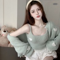 모헤어 라쿤 세트 앙고라 앙고라나시가디건 퍼 가디건 노르딕 앙가일 메리노울 어깨숄 크롭 도톰