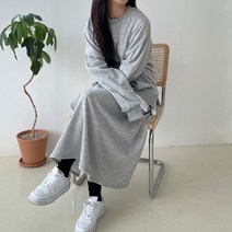 루즈핏 빅사이즈 기모 여성 맨투맨 스커트 세트 2color